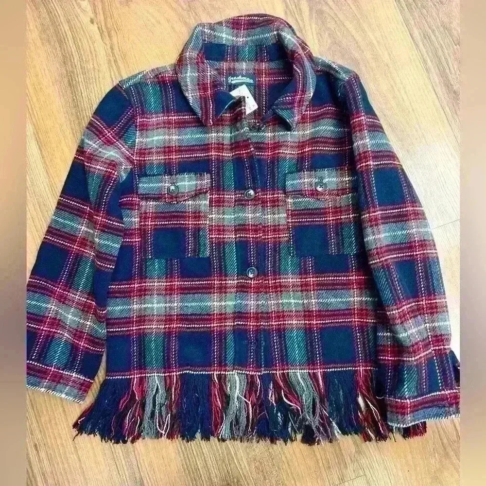 $75 Freshman Plaid Flannel Fall Girls Jacket Shacket Fringe Western Festival